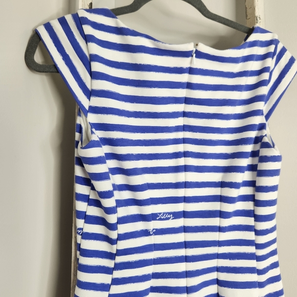 Lilly Pulitzer dress womens Medium iris blue white stripe Brielle fit flare - Picture 4 of 7